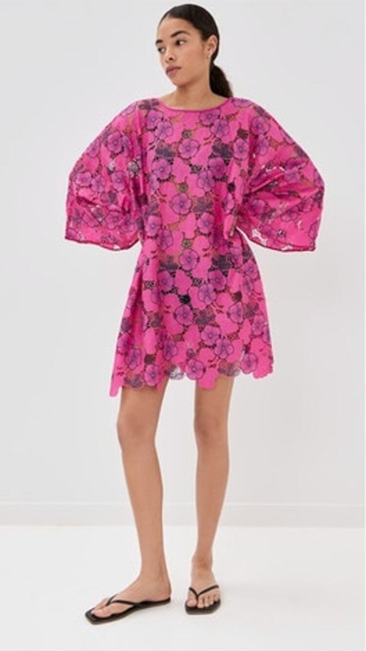 LA VIE STYLE HOUSE OS S M L Leafy Floral Lace Mini Tie Back Dress Coverup NWT